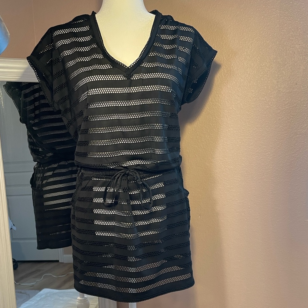 Calvin‎ Klein Sheer Black Mesh Cover-Up Mini Dress | Resort Swimwear
